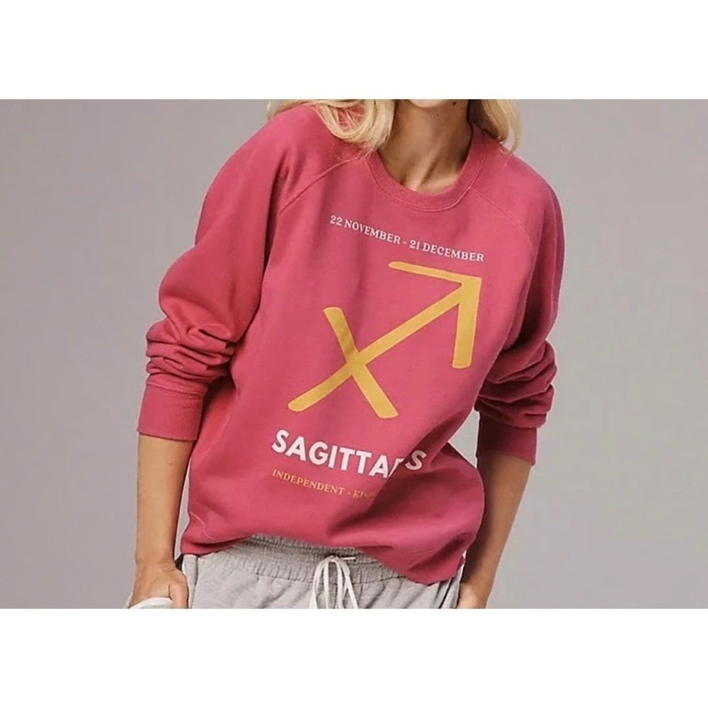 Anthropologie Catherine O'Sullivan Sagittarius Zodiac Sweatshirt Pink Medium